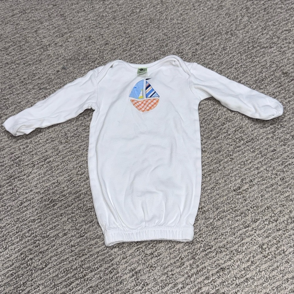 White Baby Gown with Sailboat Design